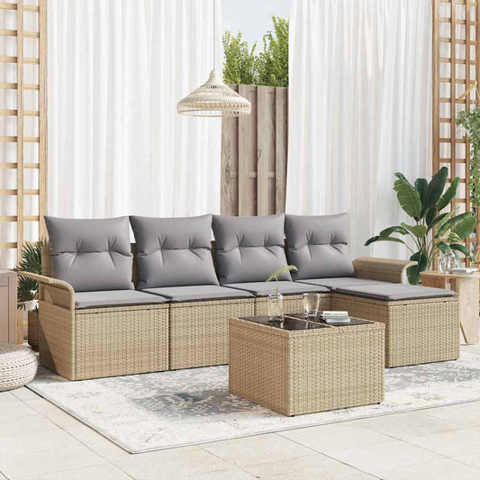Garten-Sofa-Set mit Kissen 6 pcs Beige Poly Rattan