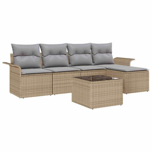 Garten-Sofa-Set mit Kissen 6 pcs Beige Poly Rattan