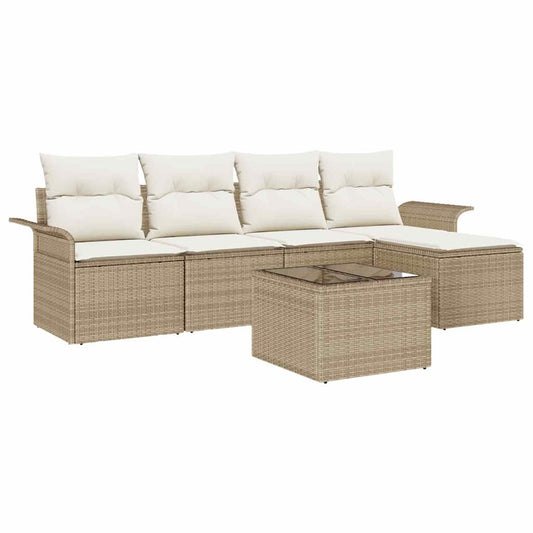 Garten-Sofa-Set mit Kissen 6 pcs Beige Poly Rattan