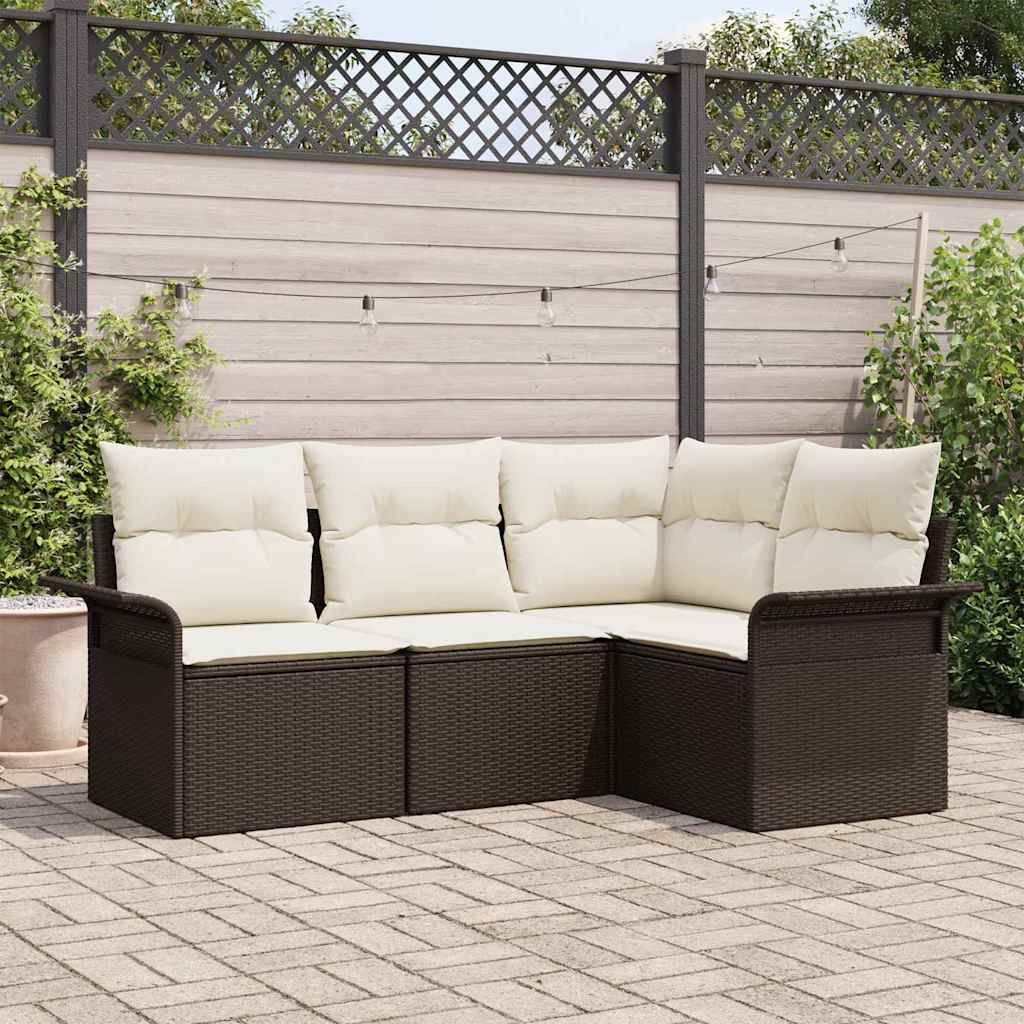 Garten-Sofa-Set mit Kissen 4 pcs Braun Poly Rattan
