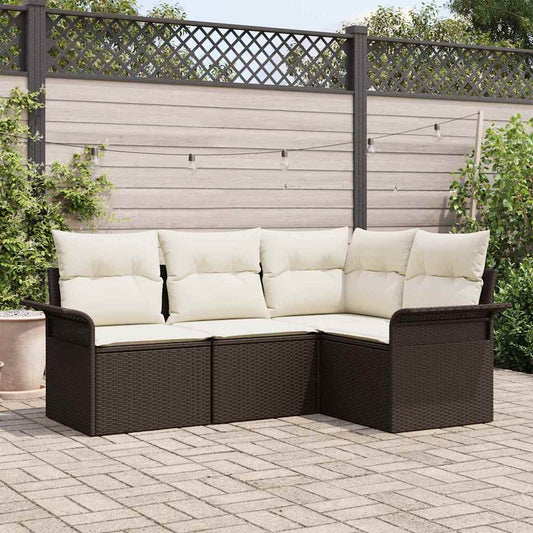 Garten-Sofa-Set mit Kissen 4 pcs Braun Poly Rattan