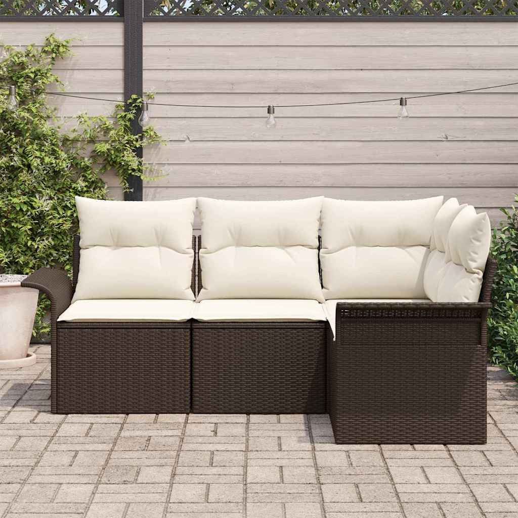 Garten-Sofa-Set mit Kissen 4 pcs Braun Poly Rattan