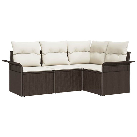 Garten-Sofa-Set mit Kissen 4 pcs Braun Poly Rattan