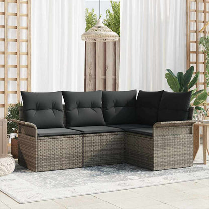 Garten-Sofa-Set mit Kissen 4 pcs Grau Poly Rattan