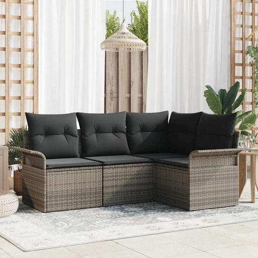 Garten-Sofa-Set mit Kissen 4 pcs Grau Poly Rattan