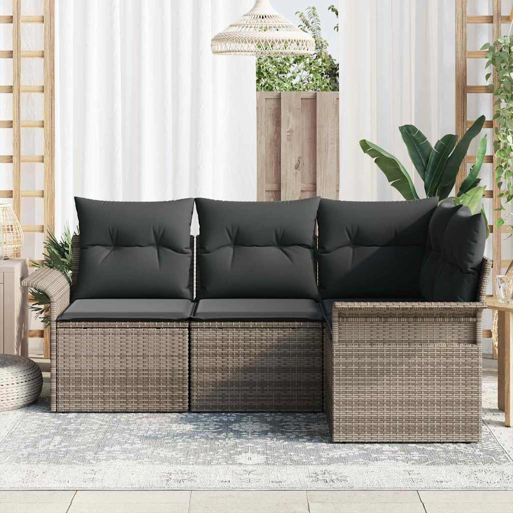 Garten-Sofa-Set mit Kissen 4 pcs Grau Poly Rattan