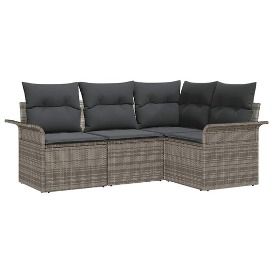 Garten-Sofa-Set mit Kissen 4 pcs Grau Poly Rattan