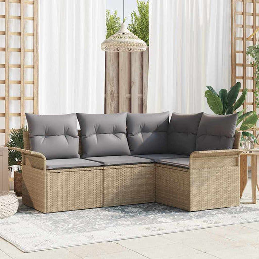 Garten-Sofa-Set mit Kissen 4 pcs Beige Poly Rattan