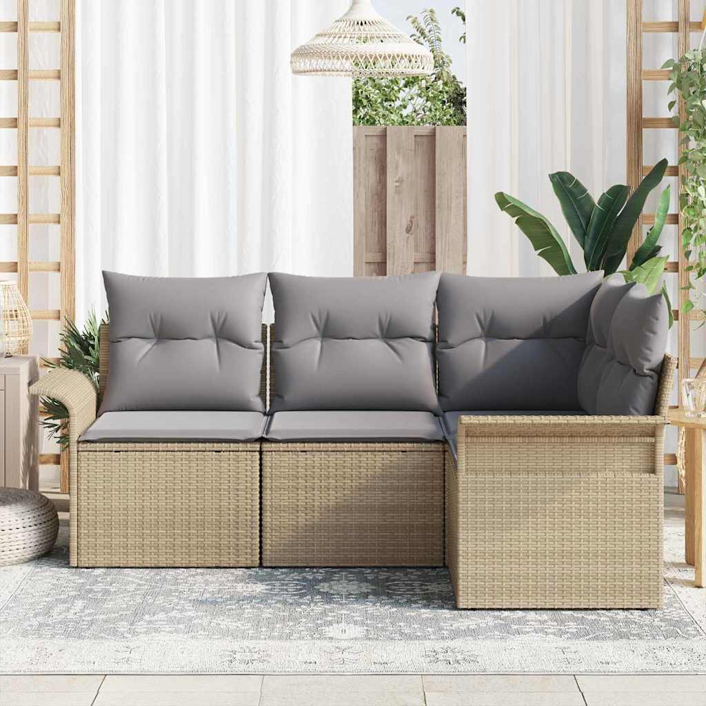 Garten-Sofa-Set mit Kissen 4 pcs Beige Poly Rattan