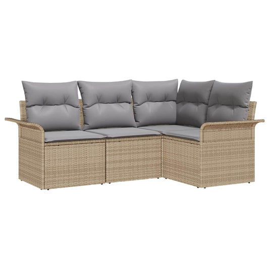 Garten-Sofa-Set mit Kissen 4 pcs Beige Poly Rattan
