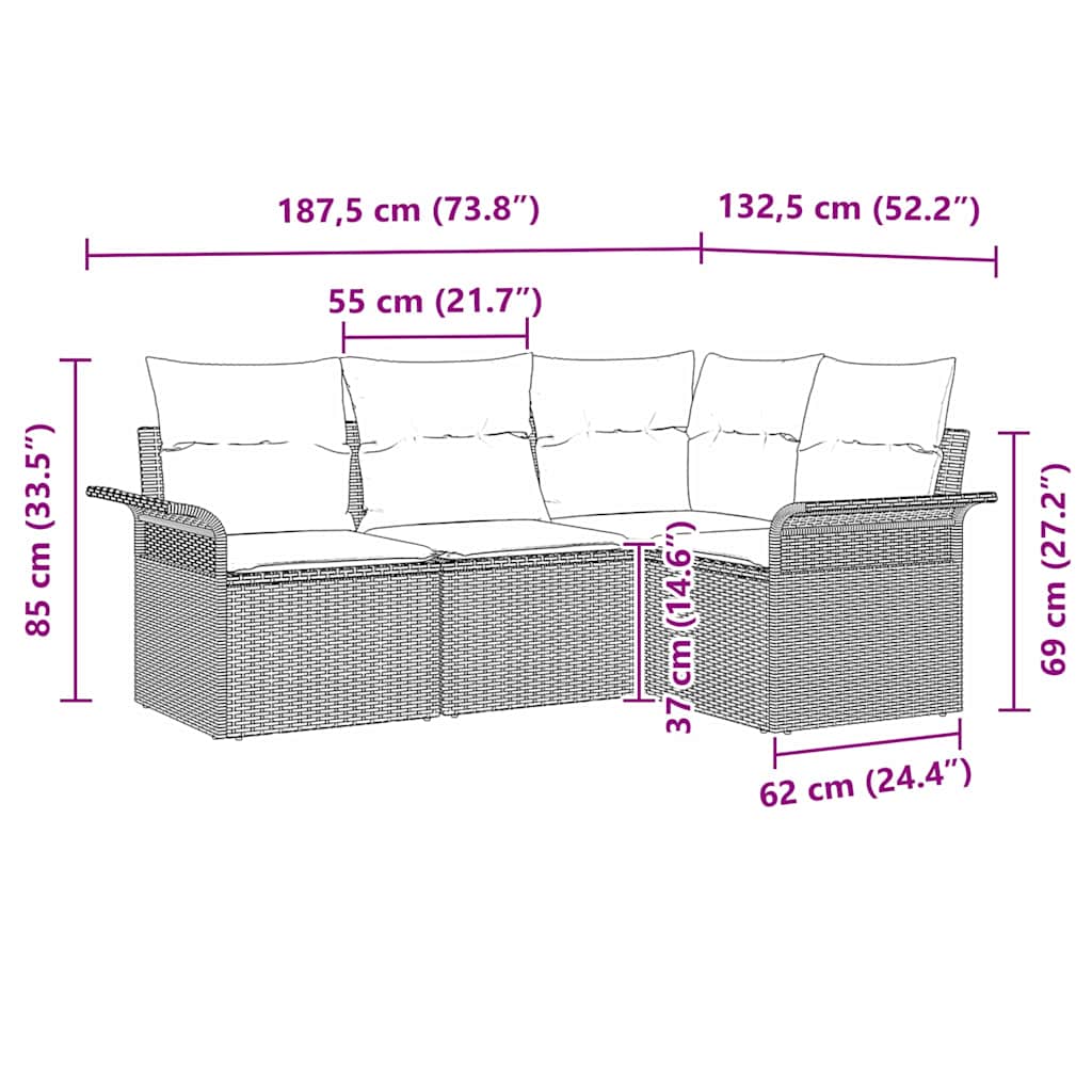 Garten-Sofa-Set mit Kissen 4 pcs Beige Poly Rattan