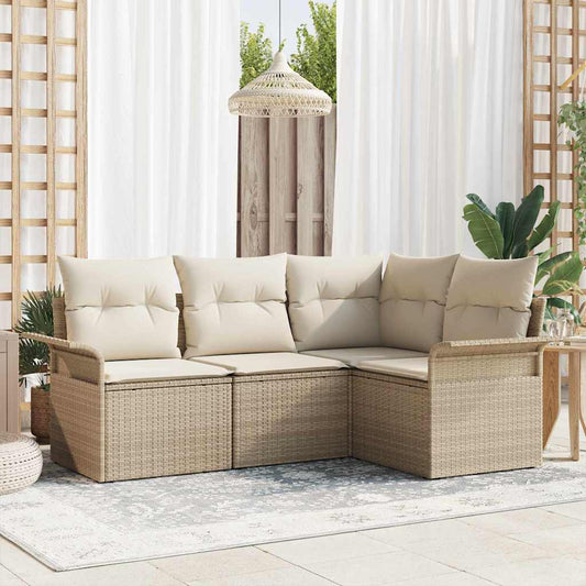 Garten-Sofa-Set mit Kissen 4 pcs Beige Poly Rattan
