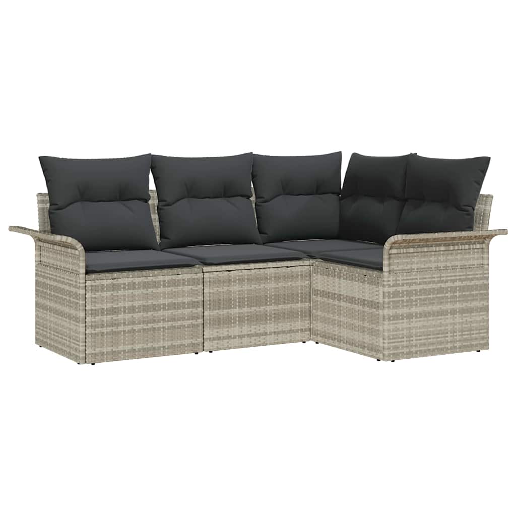 Garten-Sofa-Set mit Kissen 4 pcs Hellgrau Poly Rattan