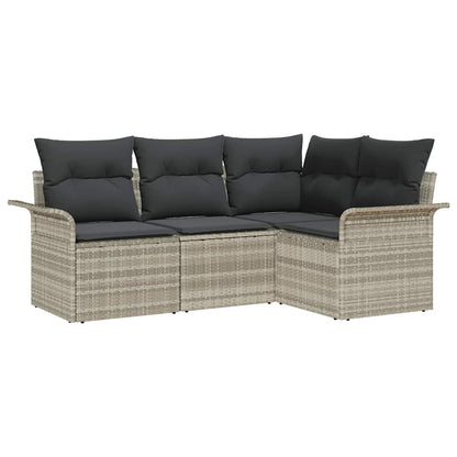 Garten-Sofa-Set mit Kissen 4 pcs Hellgrau Poly Rattan