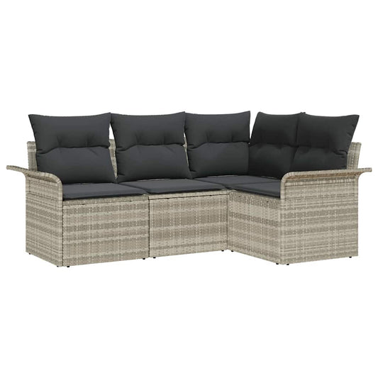 Garten-Sofa-Set mit Kissen 4 pcs Hellgrau Poly Rattan