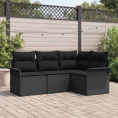 Garten-Sofa-Set mit Kissen 4 pcs Schwarz Poly Rattan