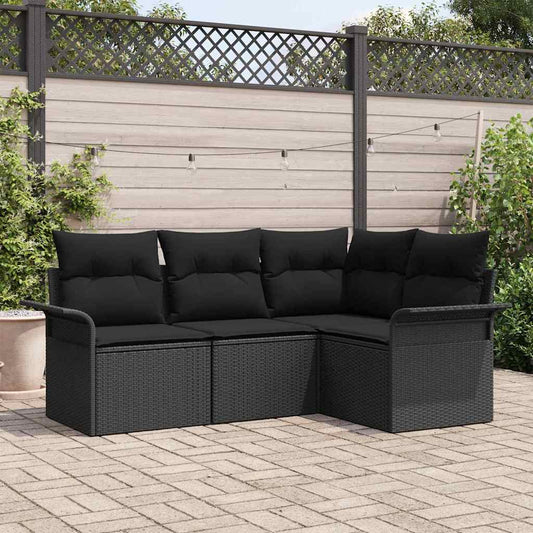 Garten-Sofa-Set mit Kissen 4 pcs Schwarz Poly Rattan