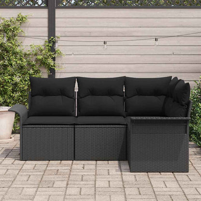 Garten-Sofa-Set mit Kissen 4 pcs Schwarz Poly Rattan