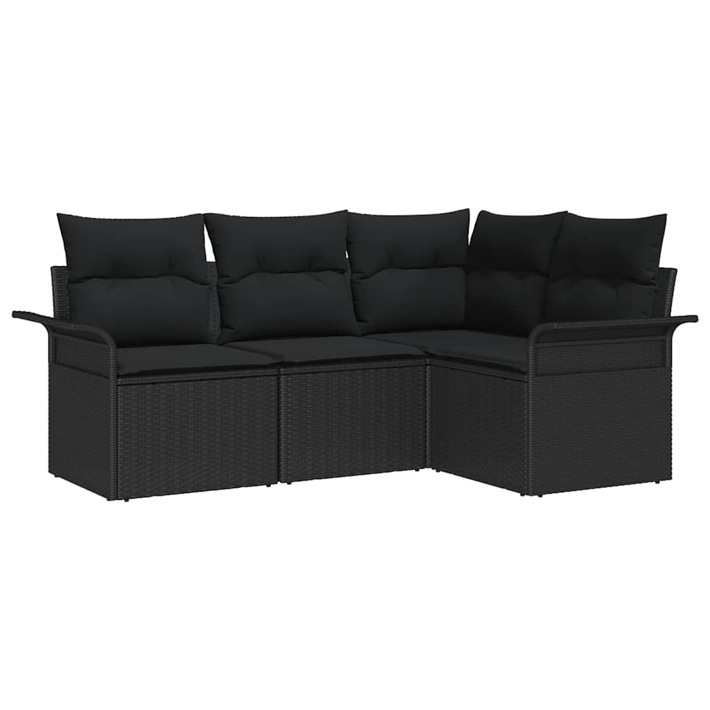 Garten-Sofa-Set mit Kissen 4 pcs Schwarz Poly Rattan