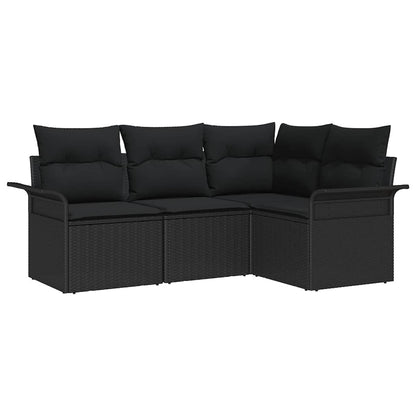 Garten-Sofa-Set mit Kissen 4 pcs Schwarz Poly Rattan