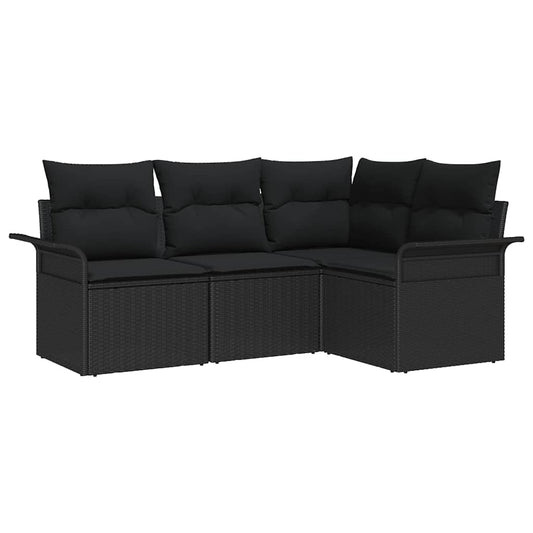 Garten-Sofa-Set mit Kissen 4 pcs Schwarz Poly Rattan