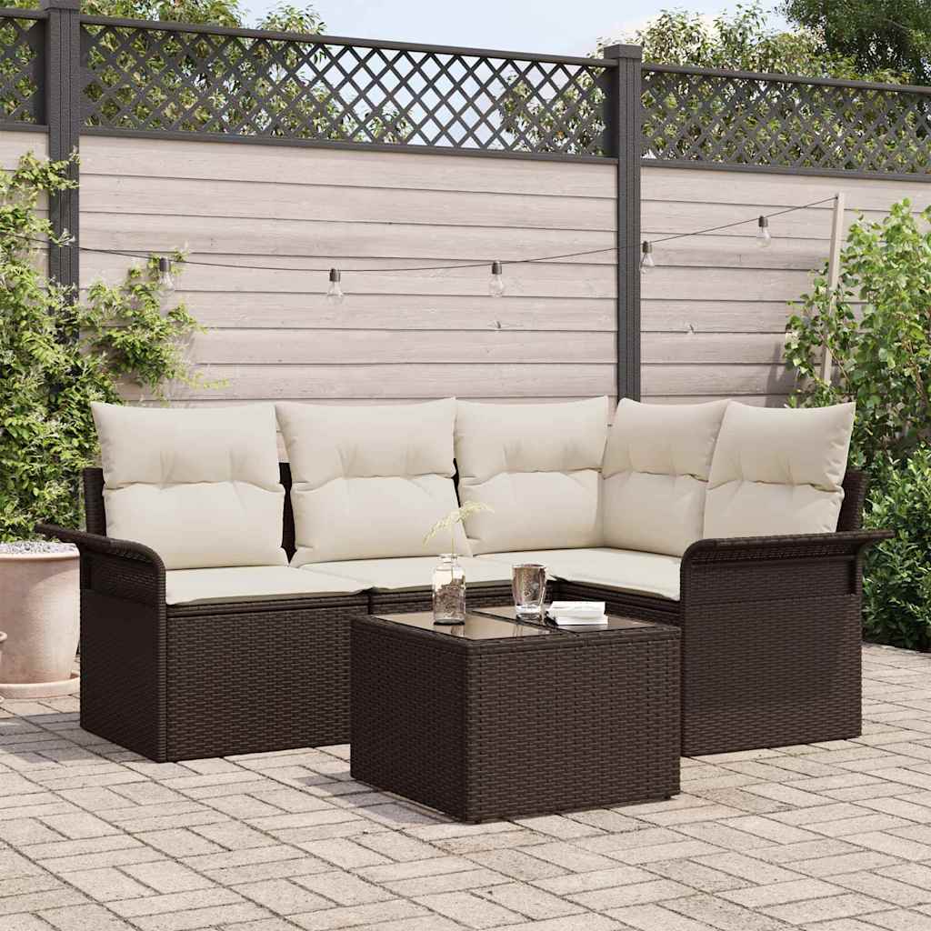 Garten-Sofa-Set mit Kissen 5 pcs Braun Poly Rattan