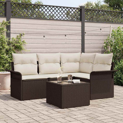 Garten-Sofa-Set mit Kissen 5 pcs Braun Poly Rattan