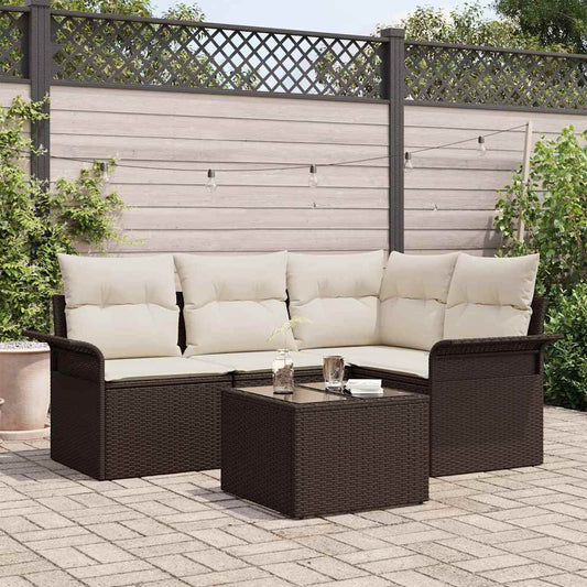 Garten-Sofa-Set mit Kissen 5 pcs Braun Poly Rattan