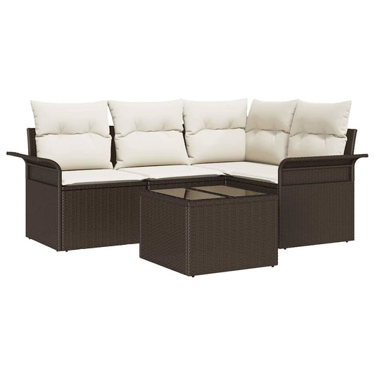 Garten-Sofa-Set mit Kissen 5 pcs Braun Poly Rattan