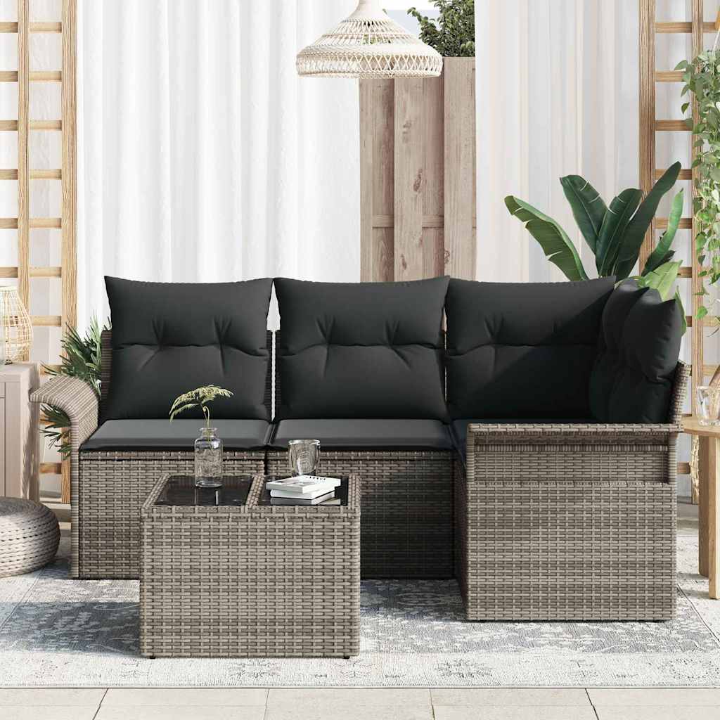 Garten-Sofa-Set mit Kissen 5 pcs Grau Poly Rattan
