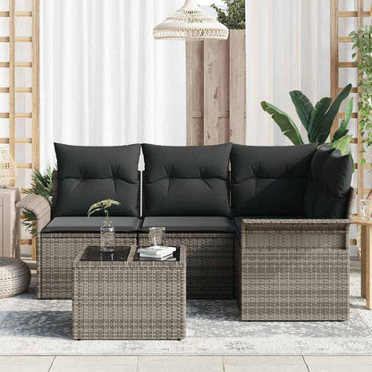 Garten-Sofa-Set mit Kissen 5 pcs Grau Poly Rattan