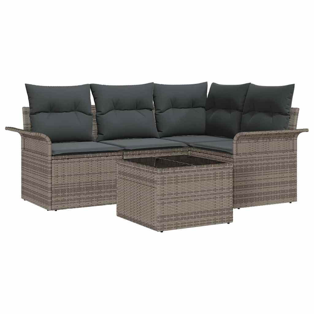 Garten-Sofa-Set mit Kissen 5 pcs Grau Poly Rattan