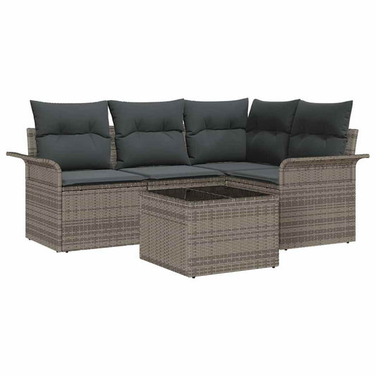 Garten-Sofa-Set mit Kissen 5 pcs Grau Poly Rattan