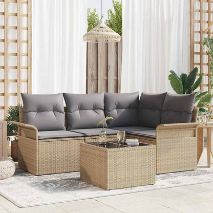 Garten-Sofa-Set mit Kissen 5 pcs Beige Poly Rattan