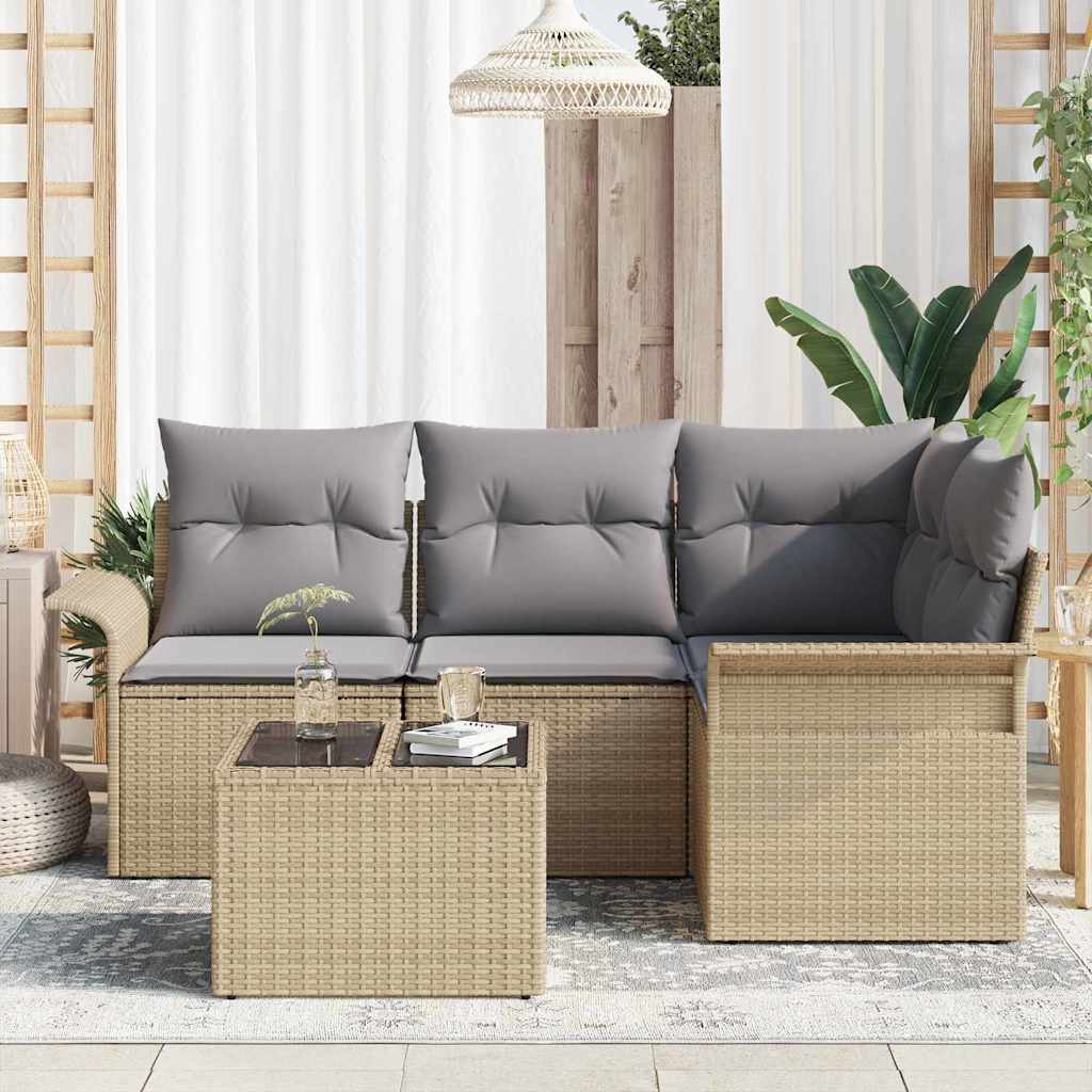 Garten-Sofa-Set mit Kissen 5 pcs Beige Poly Rattan