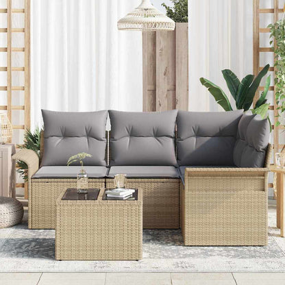 Garten-Sofa-Set mit Kissen 5 pcs Beige Poly Rattan