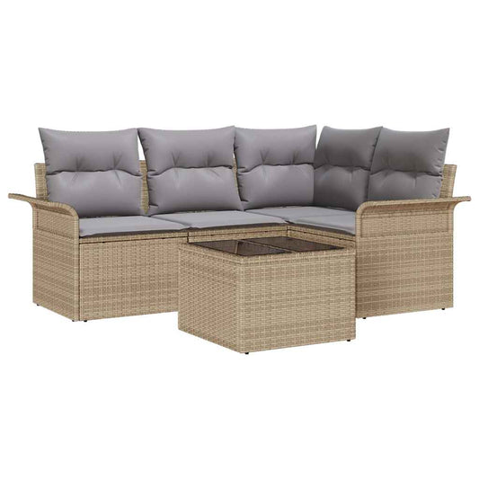 Garten-Sofa-Set mit Kissen 5 pcs Beige Poly Rattan