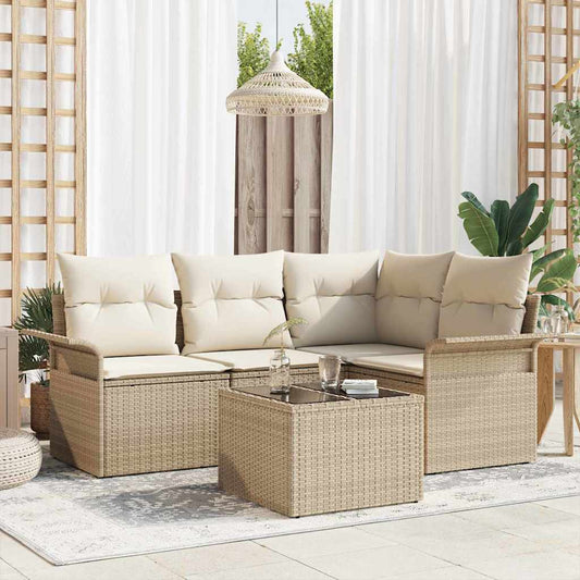 Garten-Sofa-Set mit Kissen 5 pcs Beige Poly Rattan