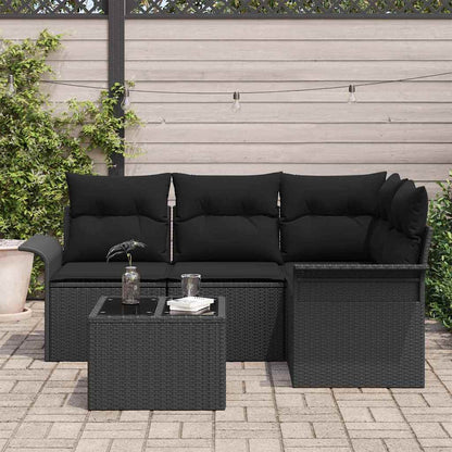Garten-Sofa-Set mit Kissen 5 pcs Schwarz Poly Rattan