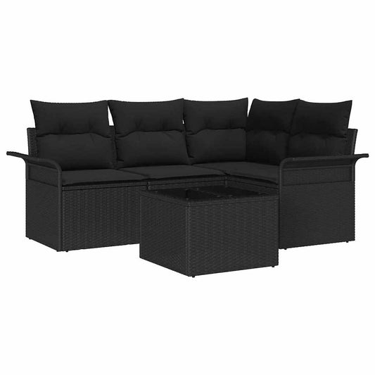 Garten-Sofa-Set mit Kissen 5 pcs Schwarz Poly Rattan