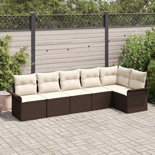 Garten-Sofa-Set mit Kissen 6 pcs Braun Poly Rattan