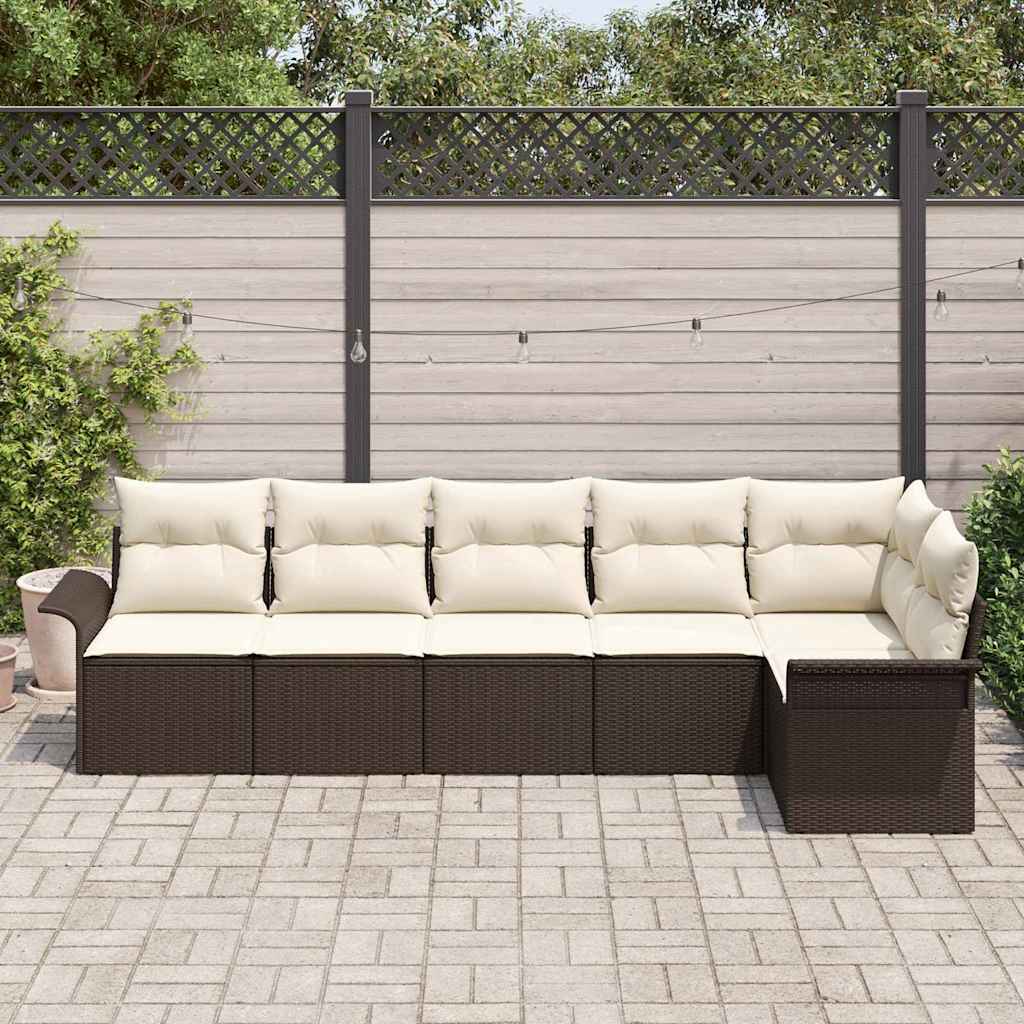 Garten-Sofa-Set mit Kissen 6 pcs Braun Poly Rattan