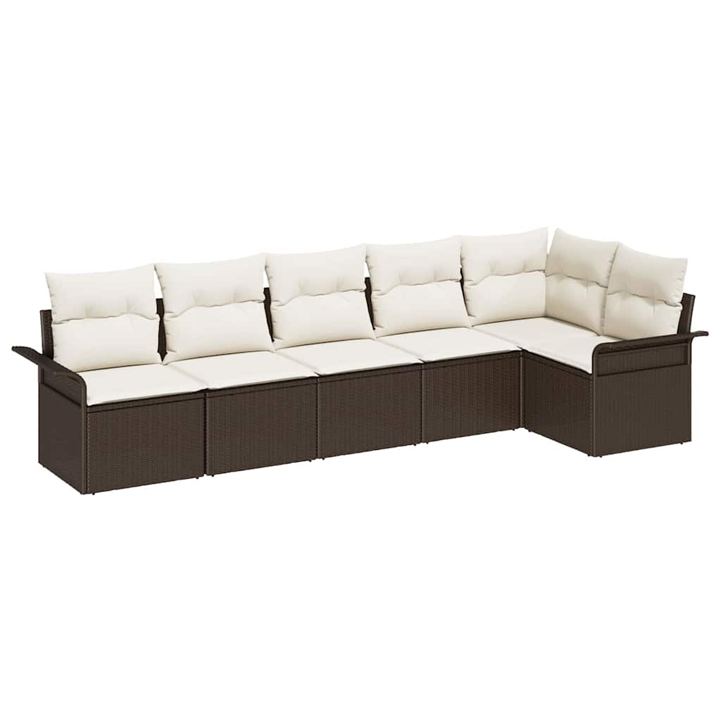 Garten-Sofa-Set mit Kissen 6 pcs Braun Poly Rattan