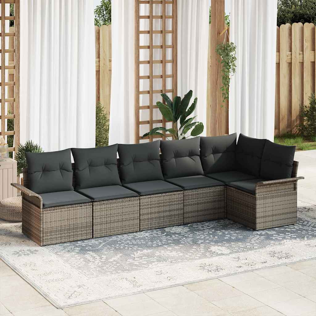 Garten-Sofa-Set mit Kissen 6 pcs Grau Poly Rattan