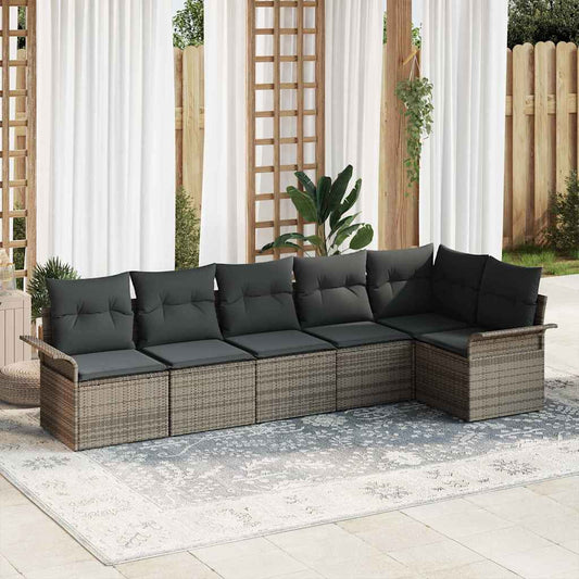 Garten-Sofa-Set mit Kissen 6 pcs Grau Poly Rattan
