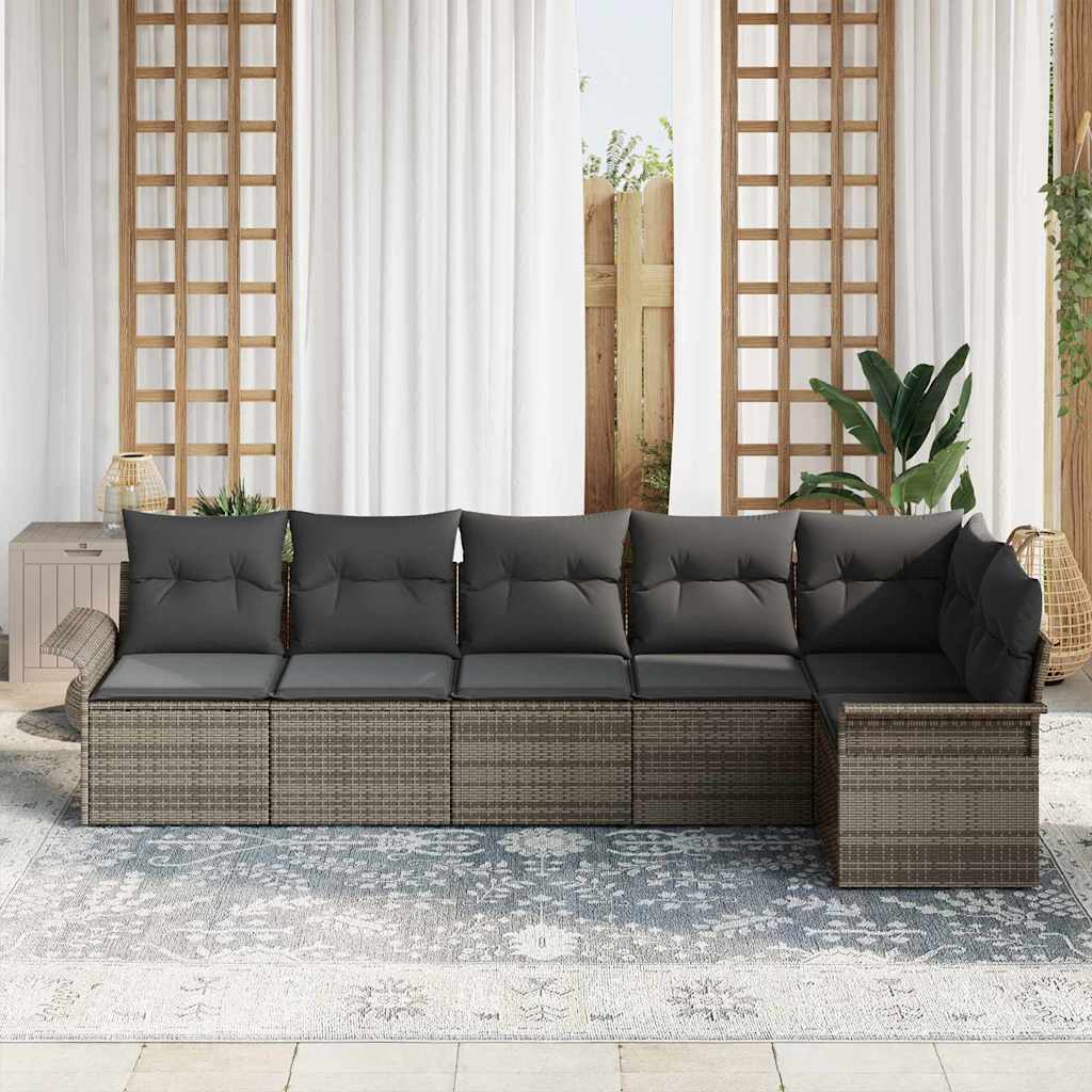 Garten-Sofa-Set mit Kissen 6 pcs Grau Poly Rattan