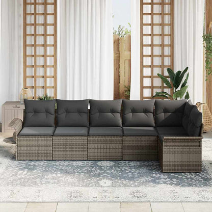 Garten-Sofa-Set mit Kissen 6 pcs Grau Poly Rattan