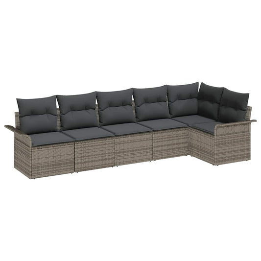 Garten-Sofa-Set mit Kissen 6 pcs Grau Poly Rattan