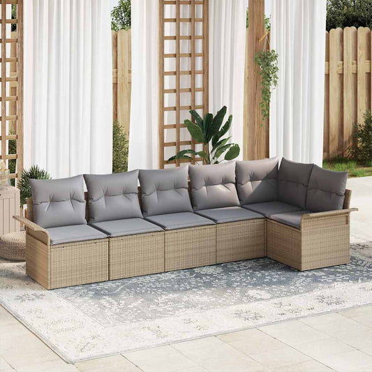 Garten-Sofa-Set mit Kissen 6 pcs Beige Poly Rattan