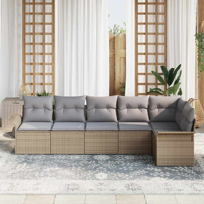 Garten-Sofa-Set mit Kissen 6 pcs Beige Poly Rattan